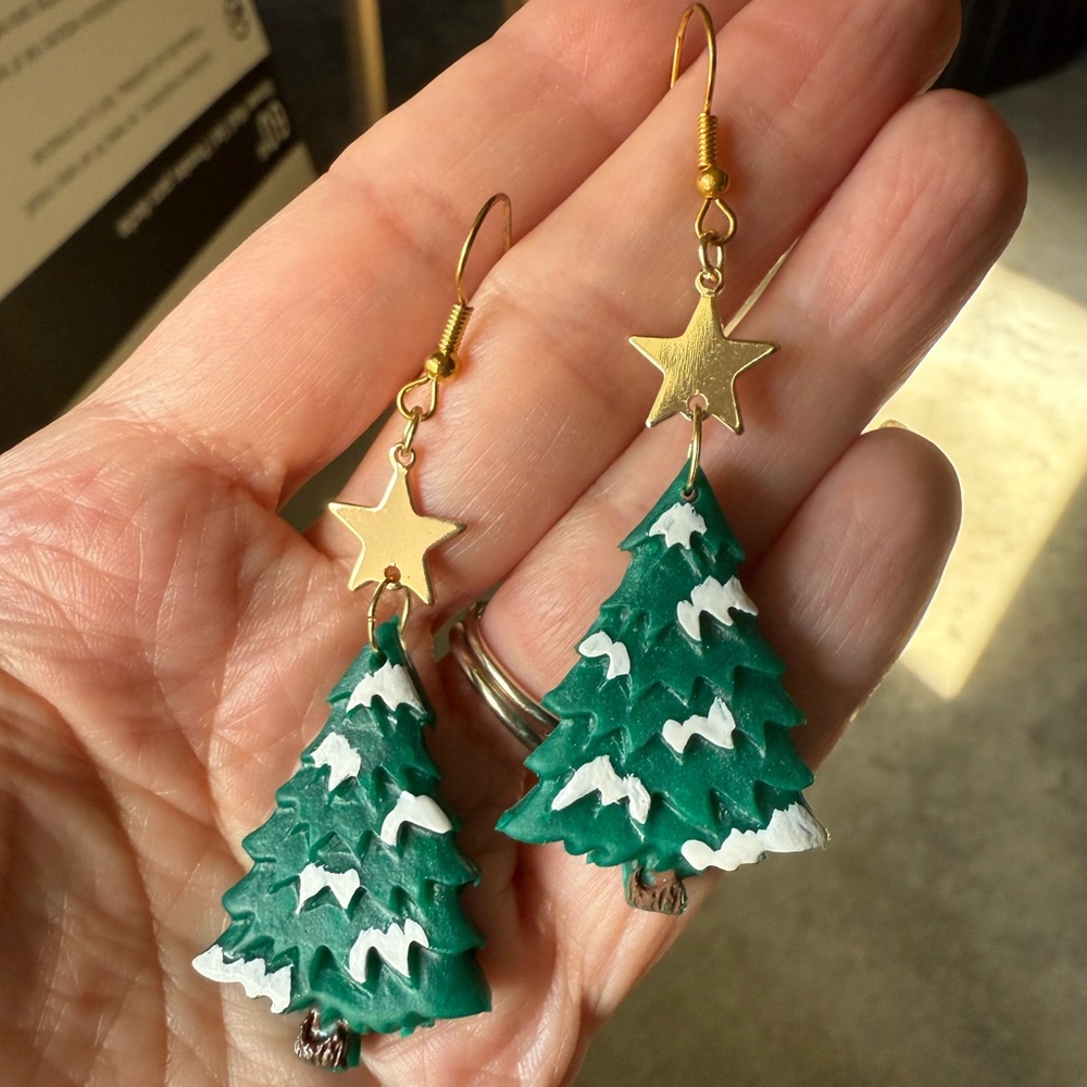 Handmade Christmas tree earrings